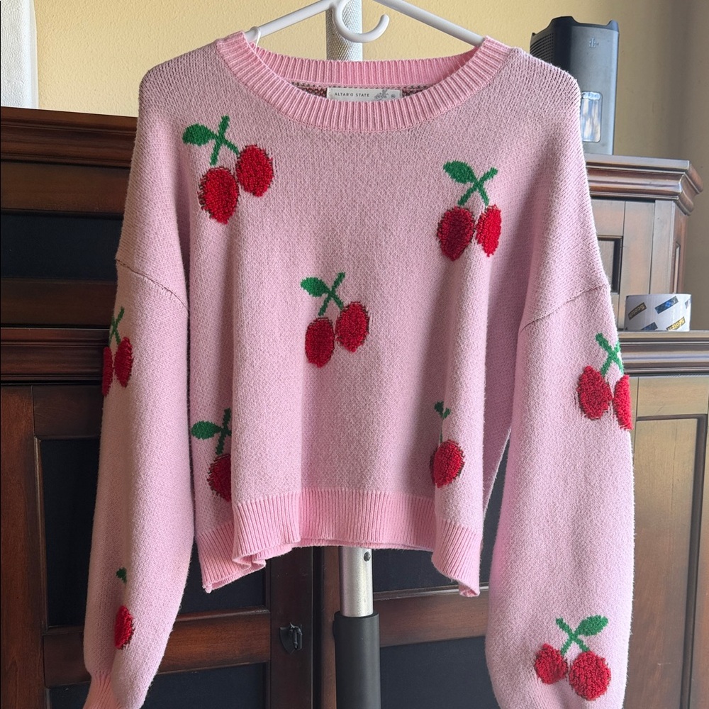 Altar'd State Pink Cherry Off-the-Shoulder Sweater